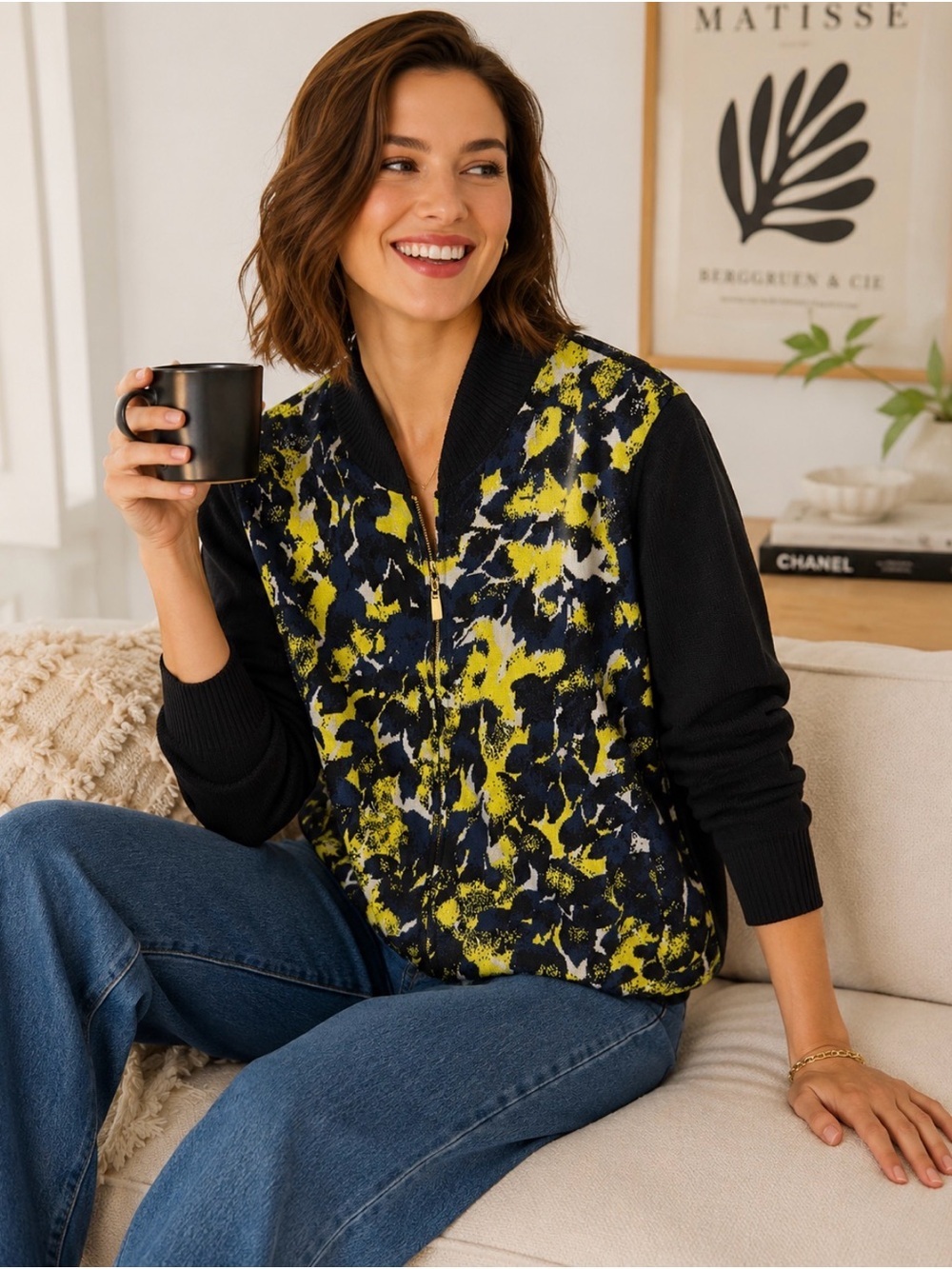 St. John Women's Abstract Print Knit  Bomber Sweater